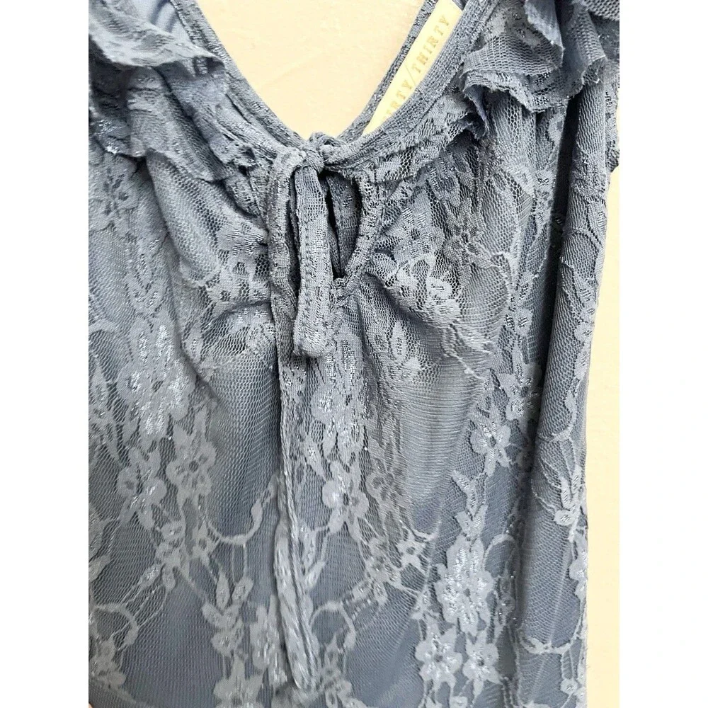 Vintage Y2K Thirty Thirty Dress S Blue Lace Fairycore Hi Low Ruffle Maxi Mesh